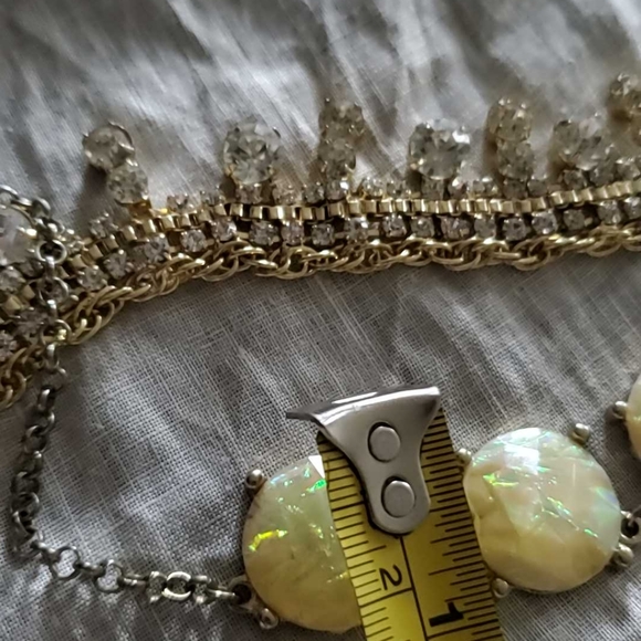 Double Strand Necklace Mexican Opal & Crystal Rhinestones on Gold Tone Chains - Picture 8 of 9